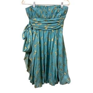 BCBG Maxazria dress Strapless Vintage Y2K Party dress Teal Gold Tie Size 4 silk